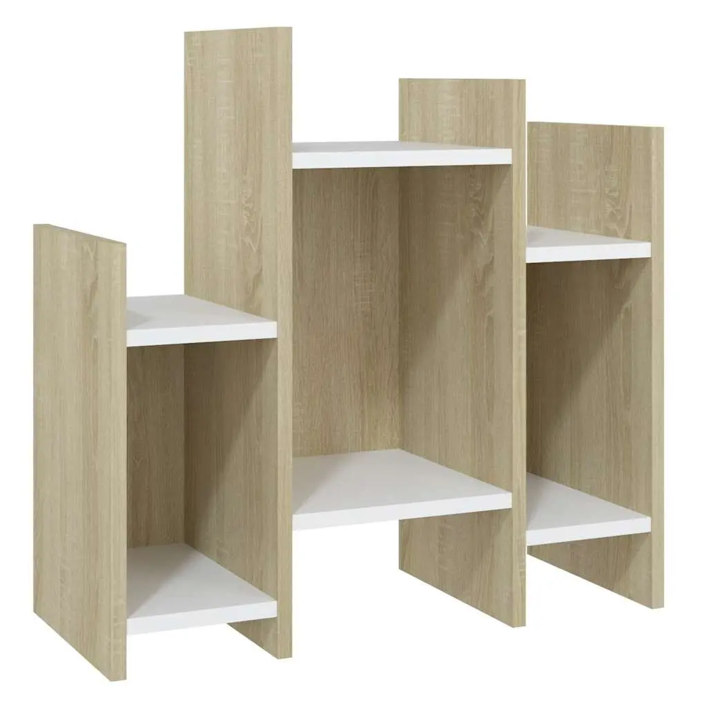 Side Cabinet Storage Unit Compact Brown White Engineered Wood 6 Shelves