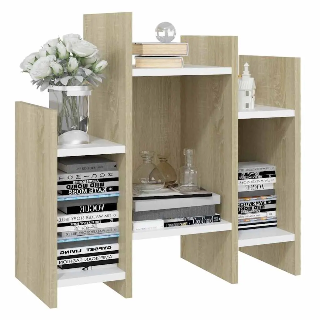 Side Cabinet Storage Unit Compact Brown White Engineered Wood 6 Shelves