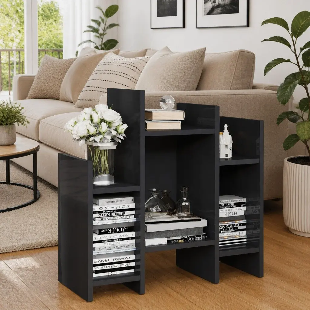 Side Cabinet Storage Unit Easy Clean 6 Shelves Grey