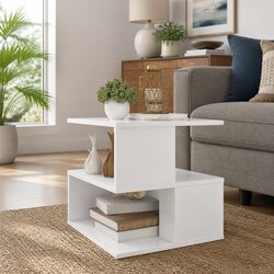 Modern White End Table with 2 Storage Shelves