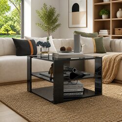 Coffee Table with Storage Shelf in Grey