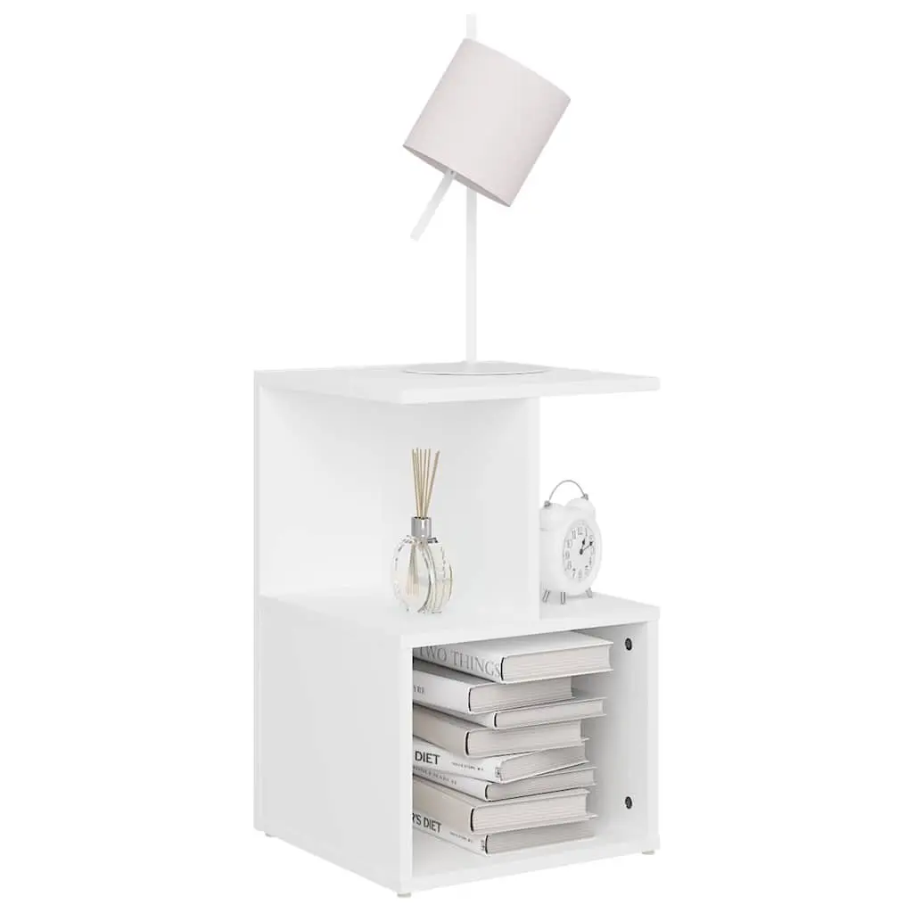 Bedside Table Open Compartment Storage White 35 x 35 x 55 cm