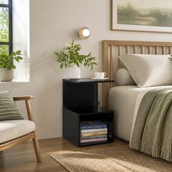 Black Bedside Cabinet with Open Storage Compartment