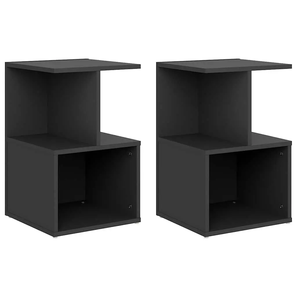 Bedside Cabinet Set Open Compartments Storage 2 Piece Grey