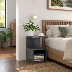 Compact Grey Bedside Cabinet with Open Compartments