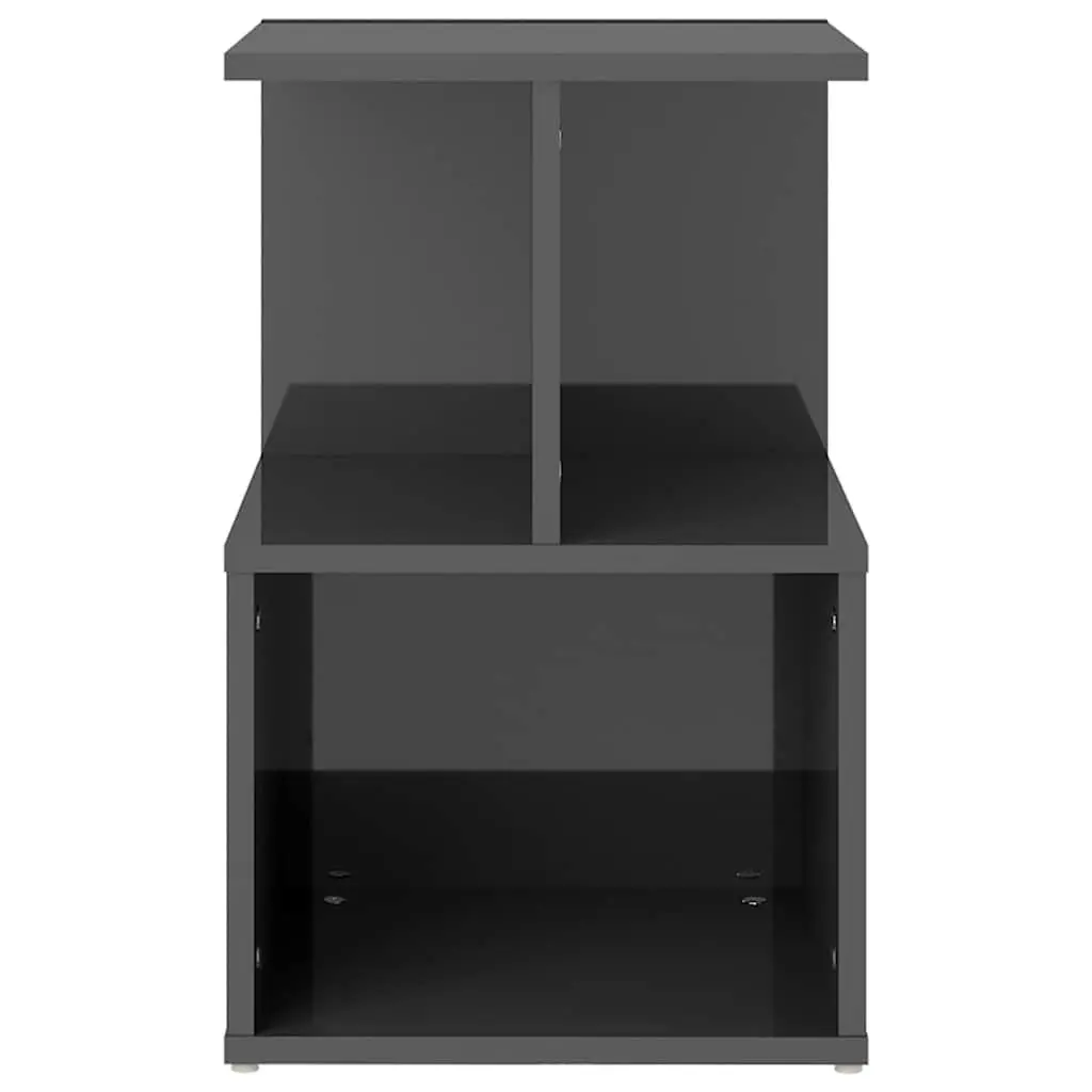 Bedside Table Grey High Gloss Open Compartments Compact