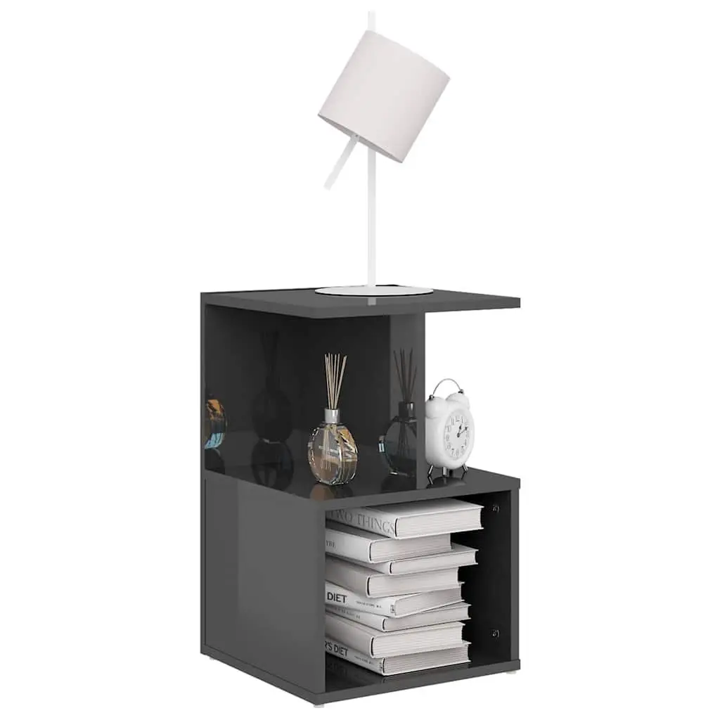 High Gloss Grey Nightstands with Open Storage Compartment 35x35x55cm Engineered Wood 2 Piece