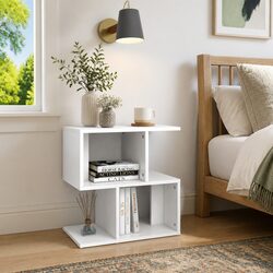 White Engineered Wood Bedside Cabinet with Open Storage