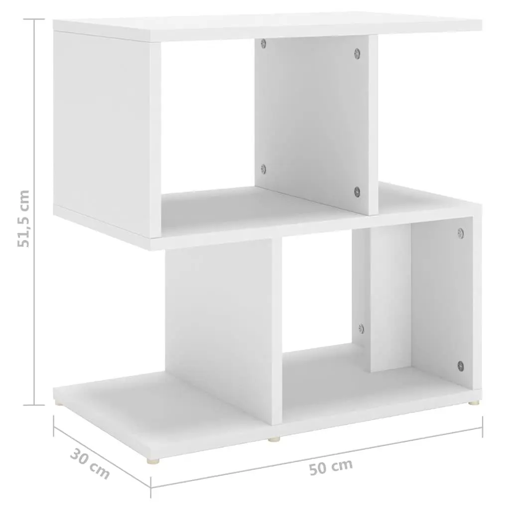 Bedside Cabinet Open Compartments Storage Engineered Wood 50W x 30D x 51.5H cm White