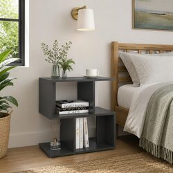 Grey Bedside Cabinet Set with Open Compartments