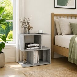 Grey Engineered Wood Bedside Cabinet with Storage