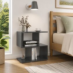 Set of 2 Grey High Gloss Bedside Cabinets