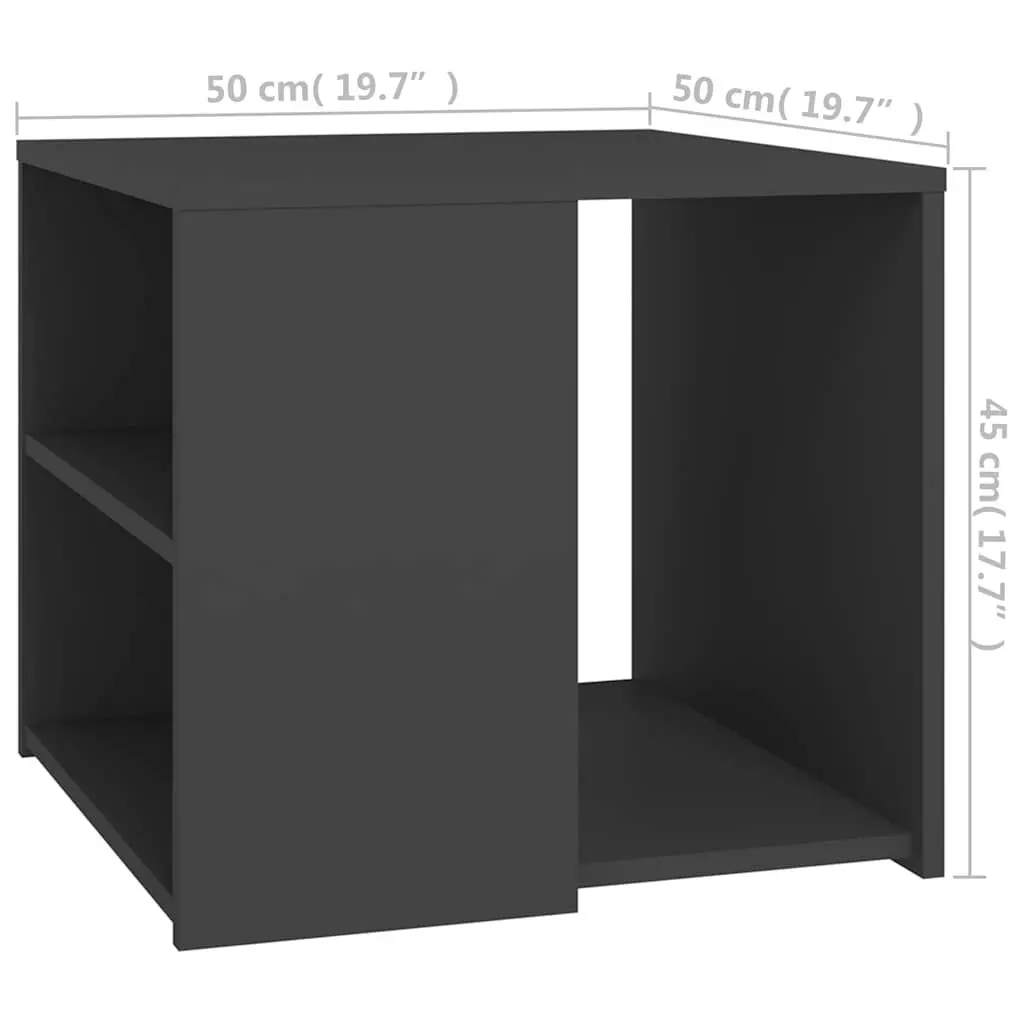 Grey Side Table Compact 3 Shelf Storage Cabinet 50x50x45 cm Accent Furniture