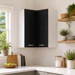 Black Hanging Corner Cabinet with Two Shelves and Doors