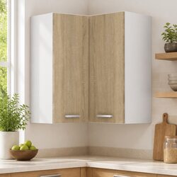 Wall-Mounted Brown Corner Kitchen Cabinet with Two Doors