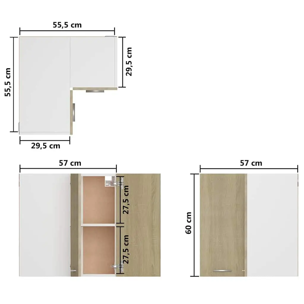 Corner Kitchen Cabinet Storage Brown Two Shelves 57x57x60cm
