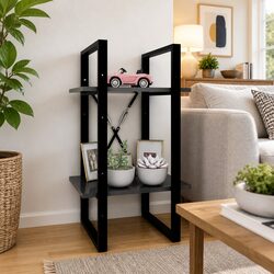 2-Tier Book Cabinet in Grey with Open Shelving