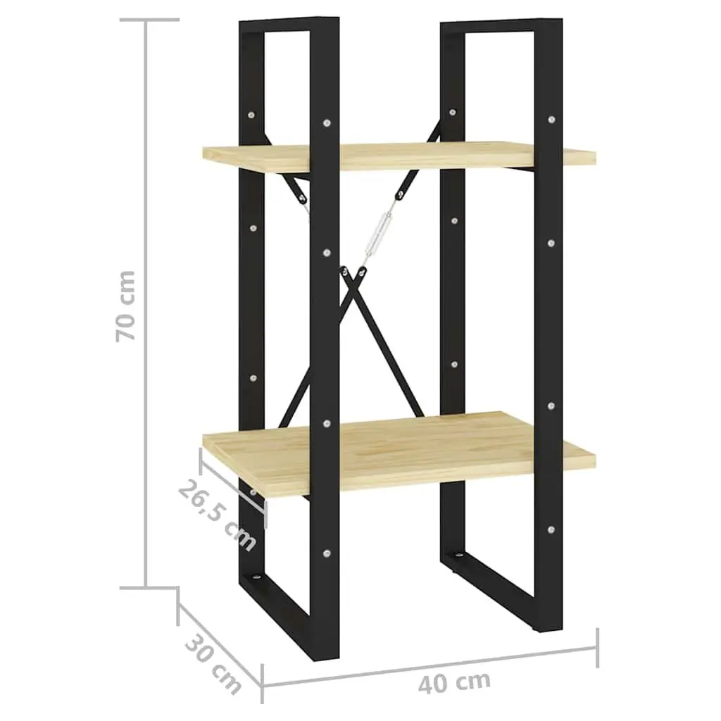2-Tier Bookcase Solid Construction Brown Industrial Style 40 x 30 x 70 cm