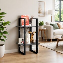 Solid Pine Wood 2-Tier Book Cabinet Grey