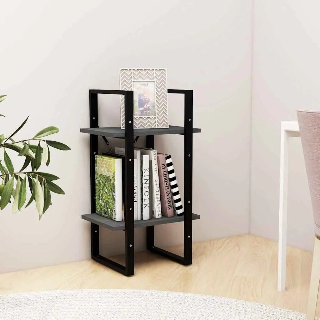 2-Tier Book Cabinet Grey 40x30x70 cm Solid Pine Wood Storage Bookshelf