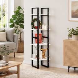 Solid Pine Wood 4-Tier Book Cabinet, White Finish