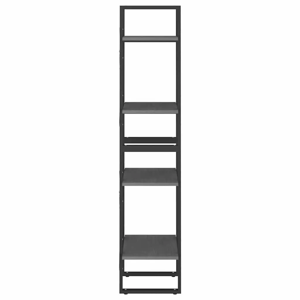 4 Shelf Bookcase Grey Solid Pine Wood Durable Storage Unit Flexible Configuration