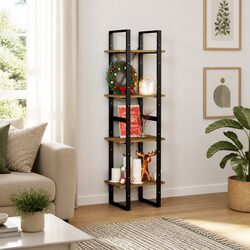 Brown 4-Tier Bookshelf Unit - Solid Pine Wood