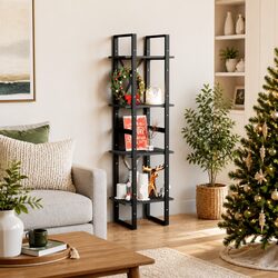 4-Tier Storage Cabinet Black Solid Pine Wood 40x30x140 cm