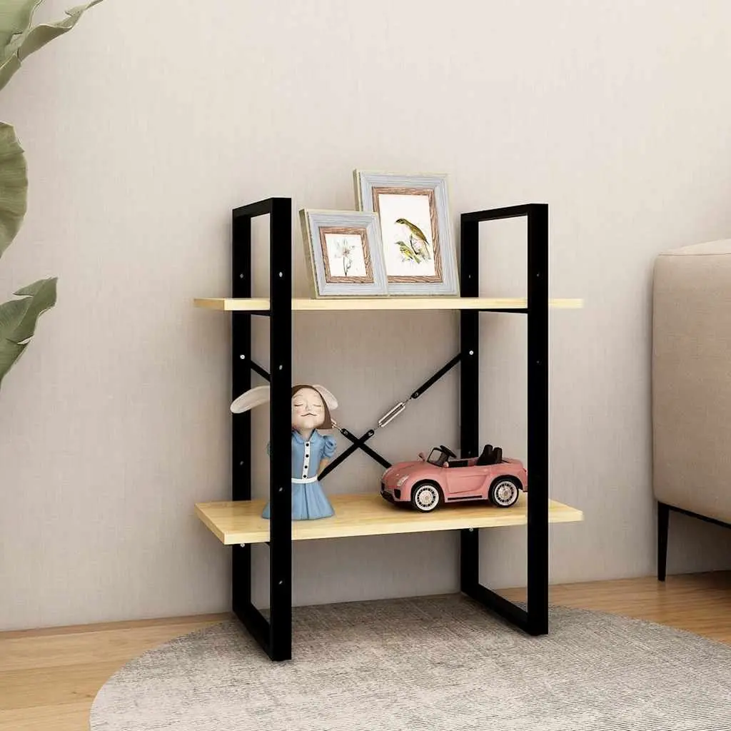 2-Tier Book Cabinet Solid Pine Wood Brown Storage Display 60 cm Width 30 cm Depth 70 cm Height