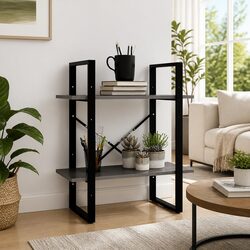 Grey 2-Tier Book Cabinet - Solid Pine Wood Structure