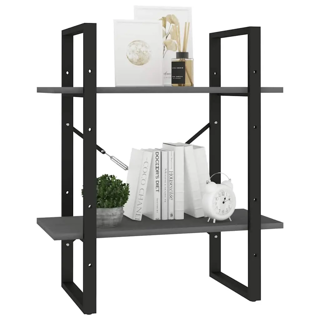 2 Tier Bookshelf Solid Pine Wood Grey Compact Storage Unit