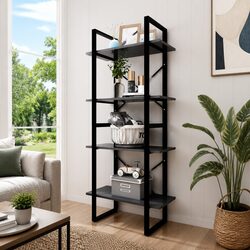 4-Tier Book Cabinet Grey Shelving Unit 60x30x140cm