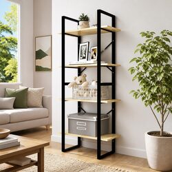 4-Tier Book Cabinet Shelving Unit in Solid Pine Wood