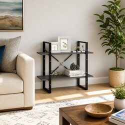 2-Tier Grey Bookcase with Solid Pine Construction