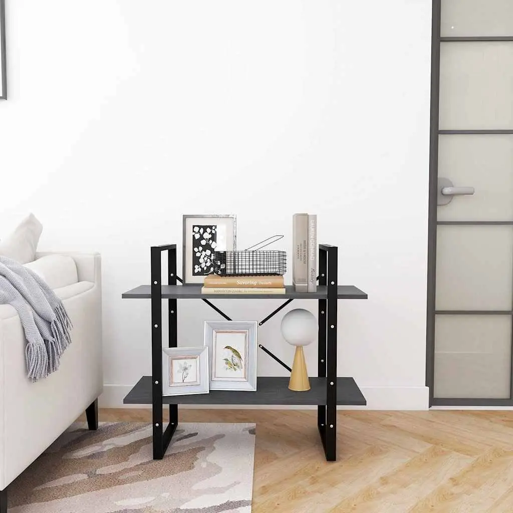 2-Tier Bookcase Solid Pine Wood Durable Grey Shelving Unit