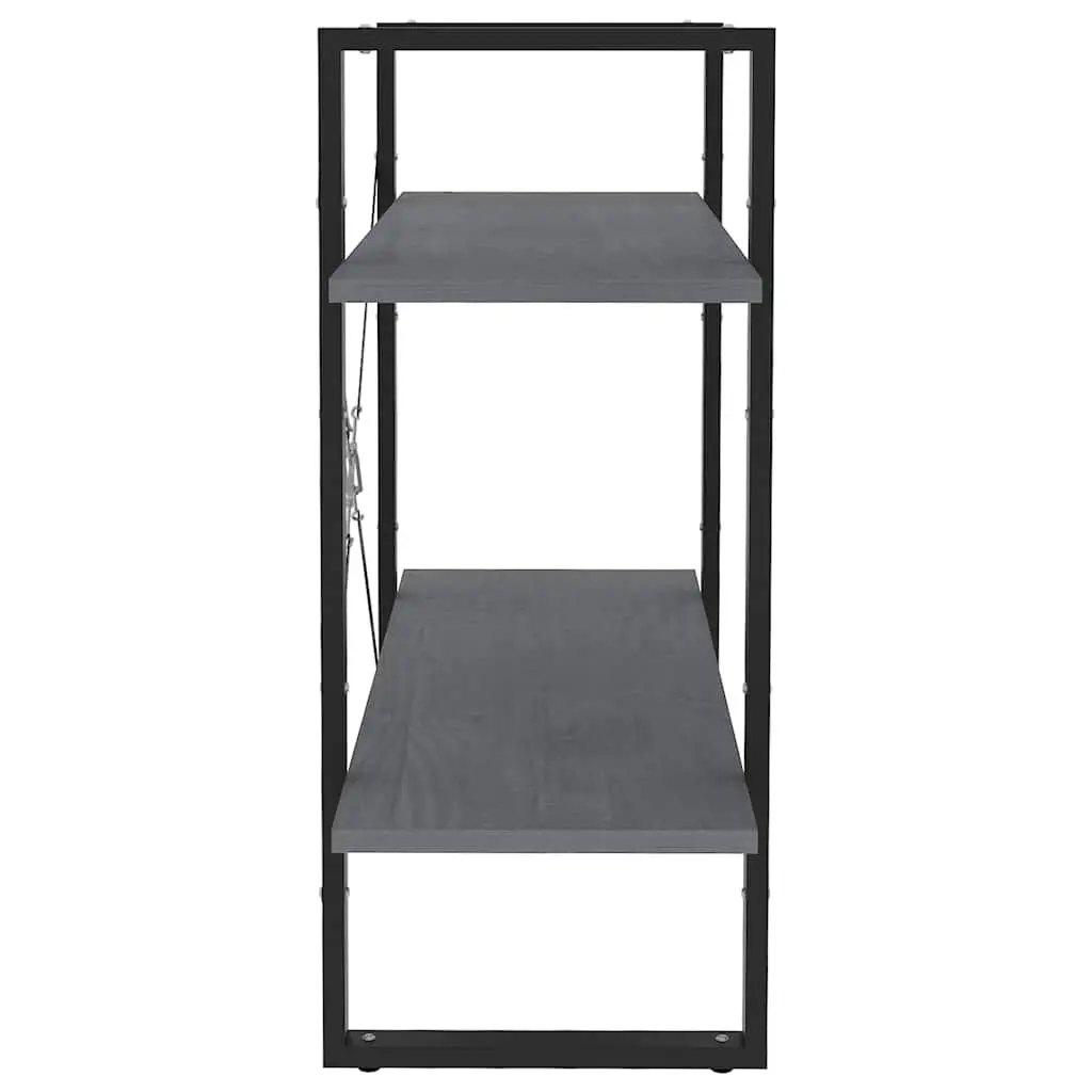 2-Tier Bookcase Solid Pine Wood Durable Grey Shelving Unit