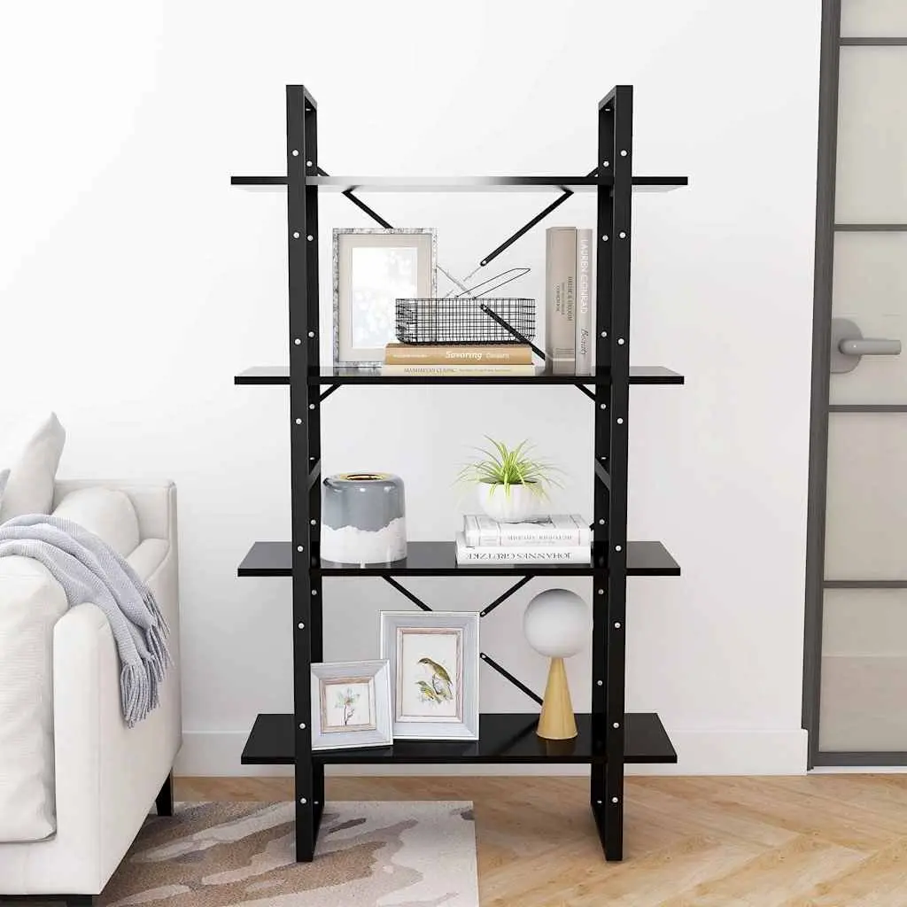 4-Tier Book Cabinet Engineered Wood Adjustable Shelves Black