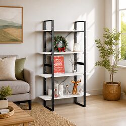 4-Tier Book Storage Cabinet in White Solid Pine Wood