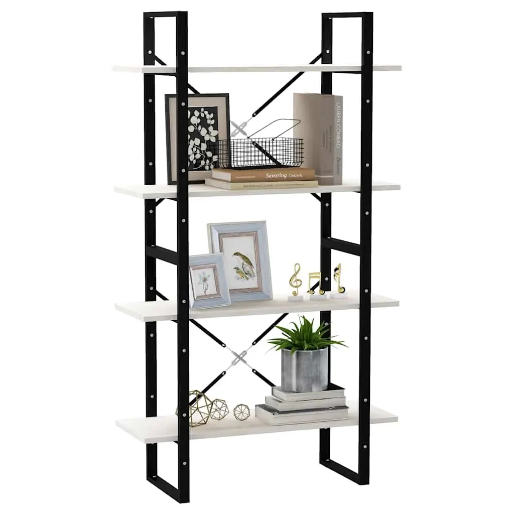 4-Tier Bookshelf Solid Pine Wood Storage Unit White