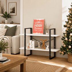 2-Tier White Book Cabinet with Open Shelving