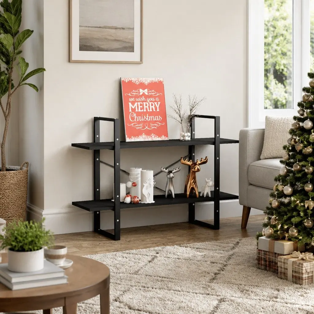 2-Tier Book Cabinet Grey Standing Shelf Storage Bookcase Organiser Display Unit