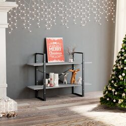2-Tier Grey Storage Bookshelf with Open Shelves