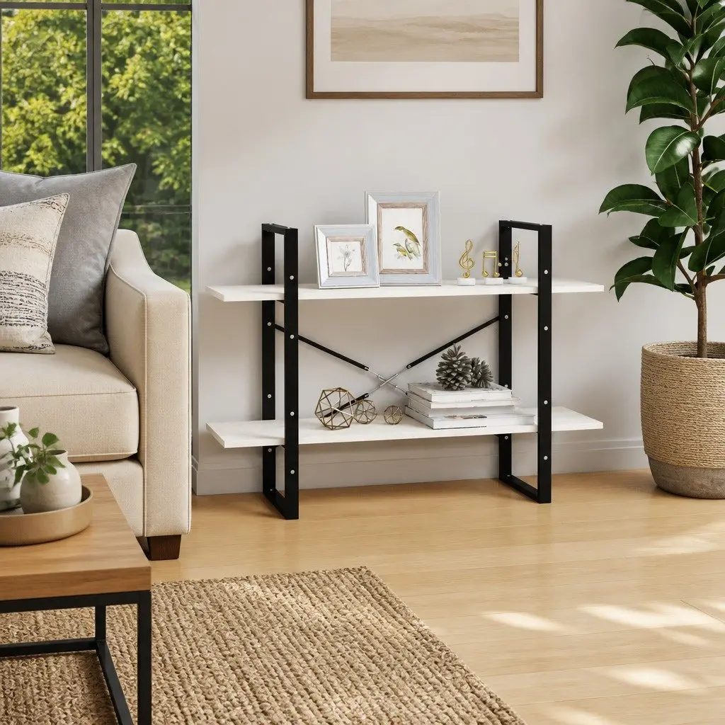 2-Tier Bookcase Solid Pine Wood Storage Shelf White