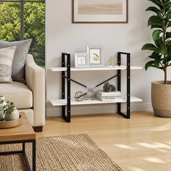 White Solid Pine Wood 2-Tier Book Cabinet