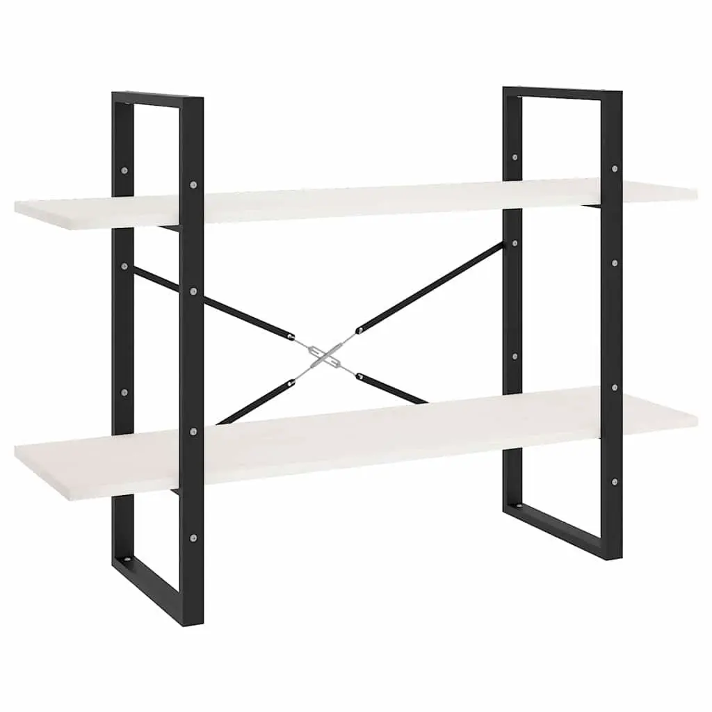 2-Tier Bookcase Solid Pine Wood Storage Shelf White