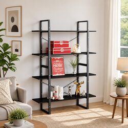 4-Tier Black Bookcase in Engineered Wood