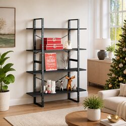 4-Tier Grey Bookshelf Storage Unit Specifications