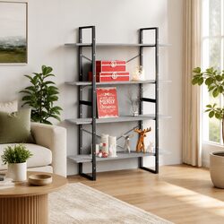 Engineered Wood 4-Tier Book Cabinet in Concrete Grey