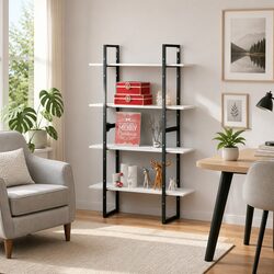 4-Tier Book Cabinet - White Solid Pine Wood Storage Unit