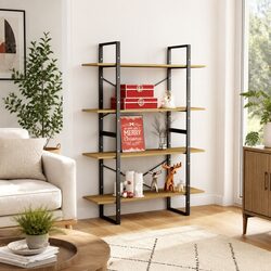 4-Tier Brown Pine Wood Bookshelf Storage Unit